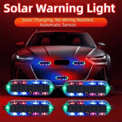 4Pcs Solar Powered LED Warning Light Flashing Mode Motorcycle Tail Lights  Truck