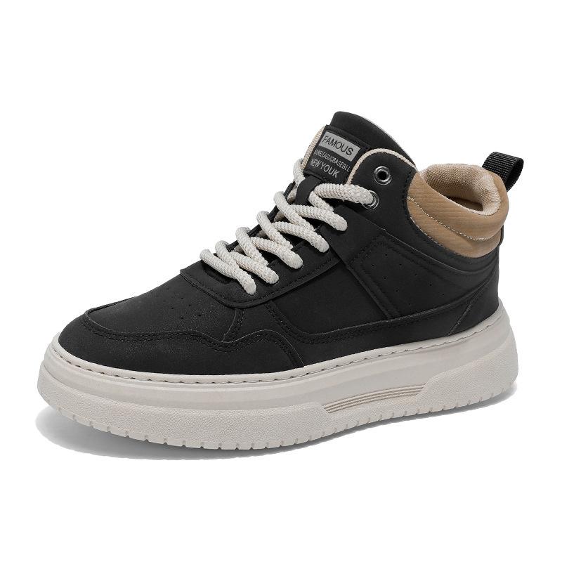 Autumn new men s high-top skateboard shoes casual versatile leather niche shoes platform student sports 39