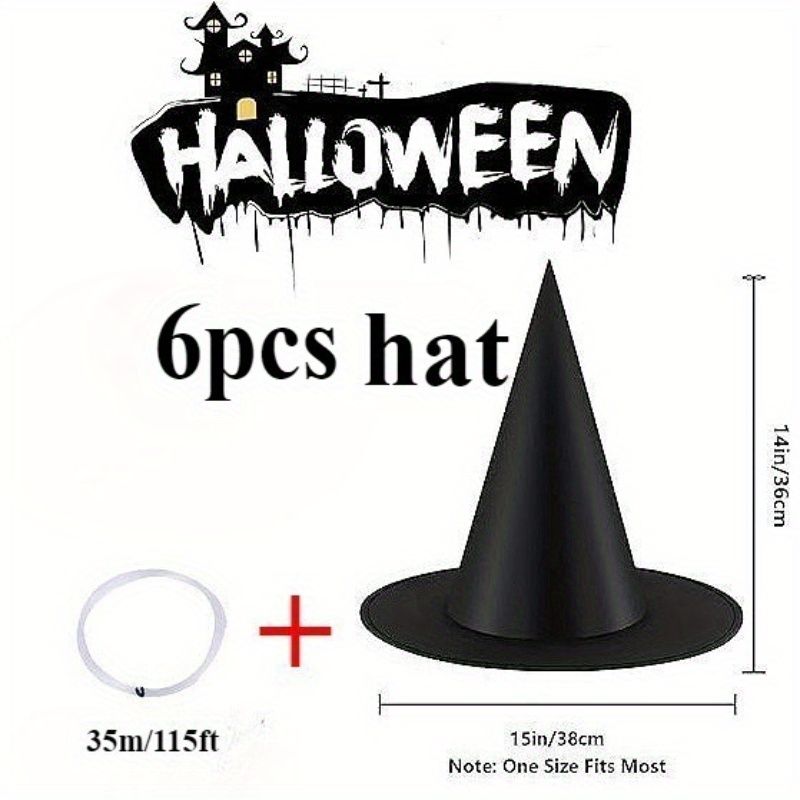 6pcs Halloween Witch Hats Hanging Black Wizard Hats Suitable for Homes Gardens Porches Themed Holiday Party Hats