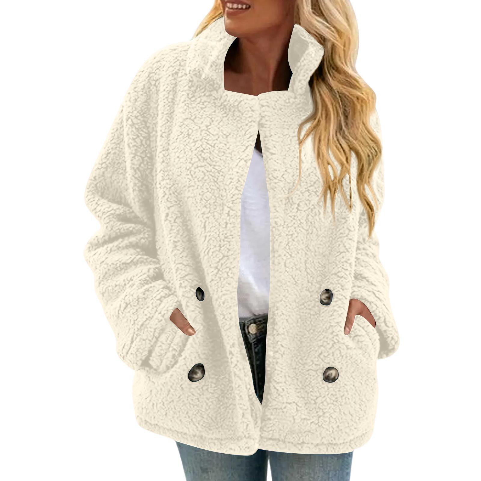 

Женский клетчатый двусторонний плюшевый кардиган на пуговицах с накладным карманом, повседневный топ-жакет XXL белый