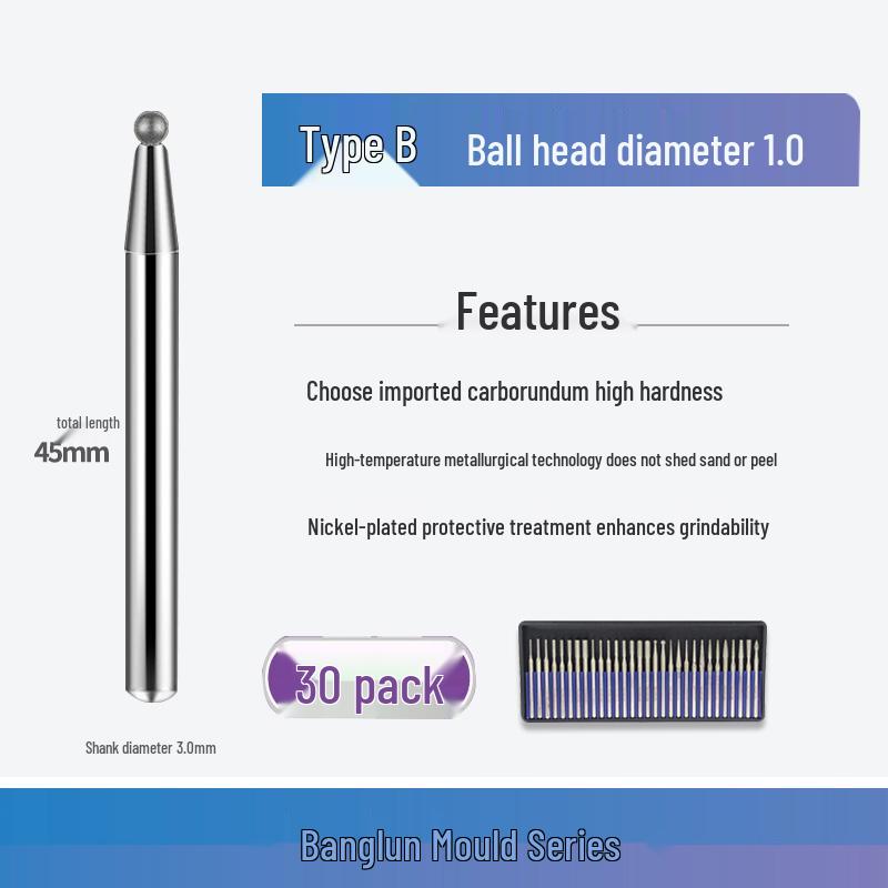 Banglun Diamond 3mm Alloy Grinding Head Set: Jade Carving, Cylindrical, Conical, Ball Needles
