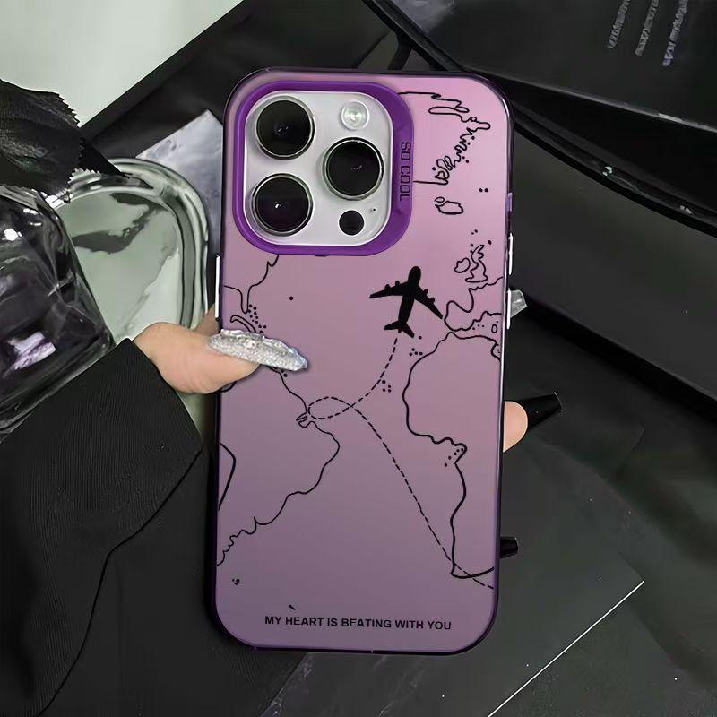 

Серебристый чехол для телефона с картой самолета для Apple 17Pro iPhone Air 16/15/14/13/12 iPhone XS