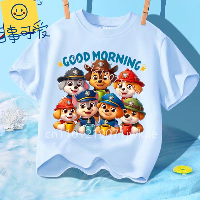 Paw Patrols Girl Boys T Shirt Cartoon Skye Short Sleeve Tops Summer Kids Korean Clothes Baby Casual Tees Cute Birthdays Gifts