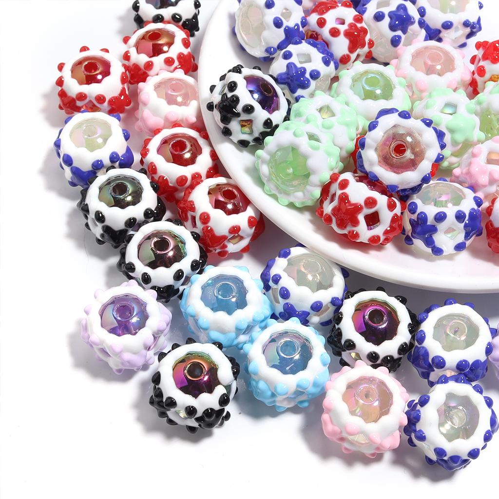 5Pcs Acrylic Round Beads Color Hand-painted Star Craft Loose Bead For Jewelry Material DIY Bracelet Phone Chain Beaded Supplies