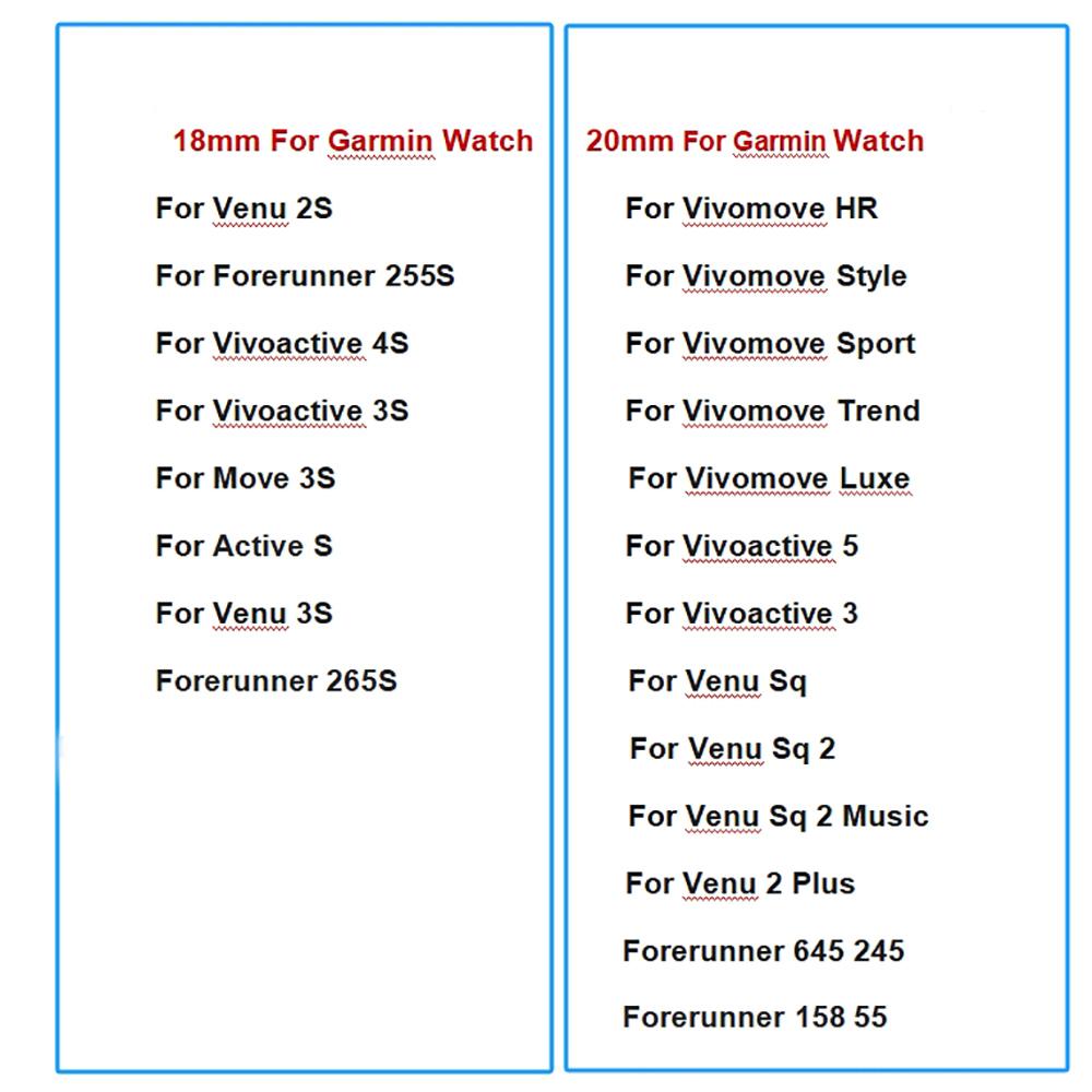 20mm 18mm Watch Band For Garmin Vivoactive 4S/5/3 Venu 2S/3S/Sq 2 Music/Sq Forerunner 265S 55 645 245 Silicone Strap Accessories