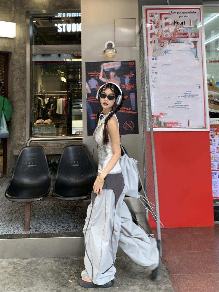 Women's Hip-Hop Style Patchwork Wide-Leg Overalls for Spring/Summer