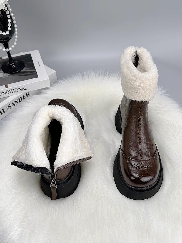 French Super Fire Thick-soled Velvet Snow Boots Women s Winter 2025 New Fried Street Warm and Cold-proof Large Cotton Martin Boots 40 темно-коричневого