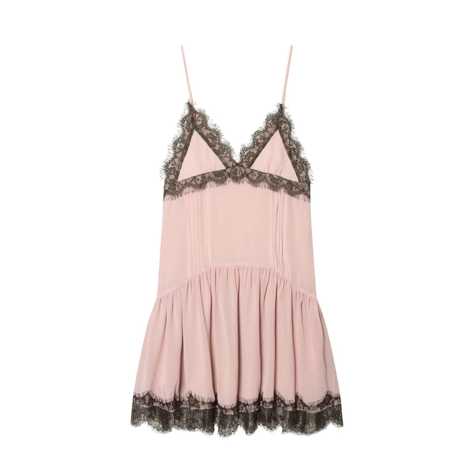 European Spring Lace Patchwork Camisole Dress 2026 XS