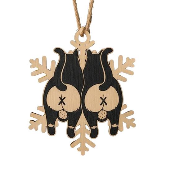 Cat Butt Snowflake Christmas Ornament Funny Cat Butt Wooden Xmas Tree Ornament Snowflake Shape Hanging Pendant for Tree Home Decor