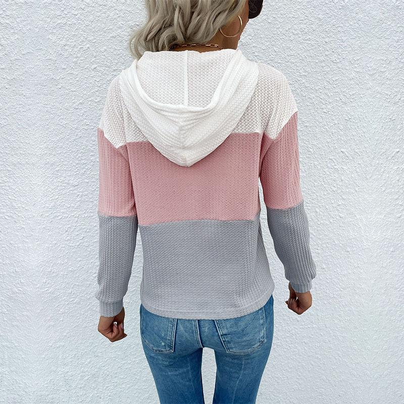 Casual Comfort and Versatility Early Fall Fashion Women's Long-sleeved Color Blocking Hooded Sweater