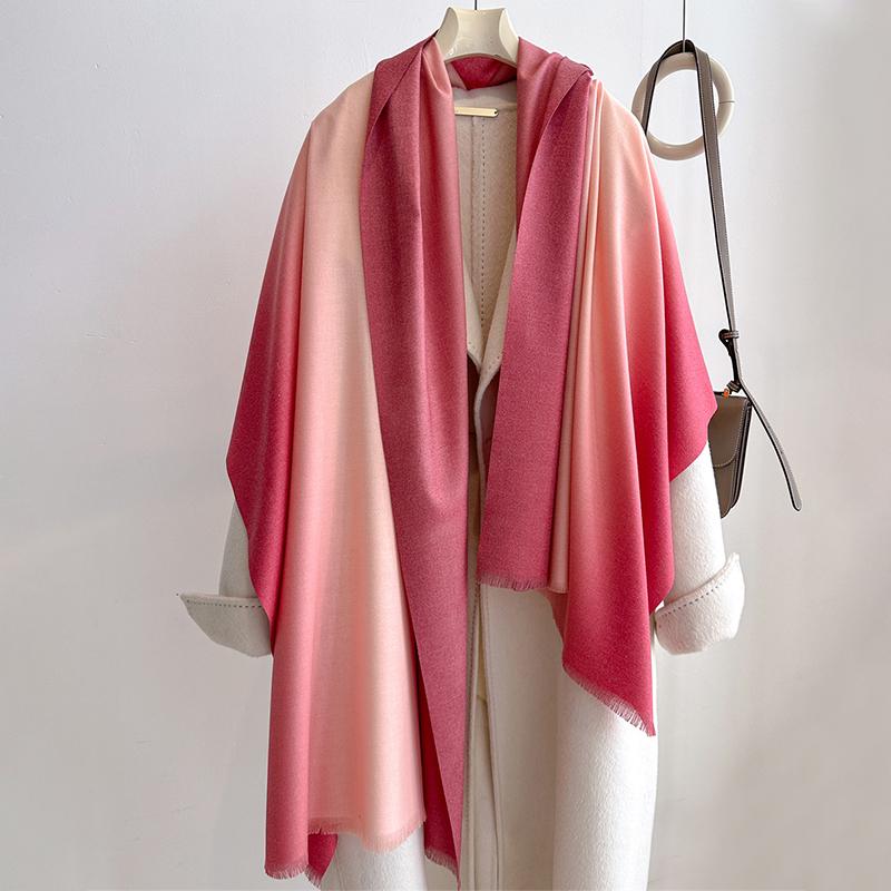 80*200cm Winter Warm Gradual Color Women Scarf Thick Cashmere Large for Pashmina Shawl Wraps Bufanda Female with Tassel Scarves