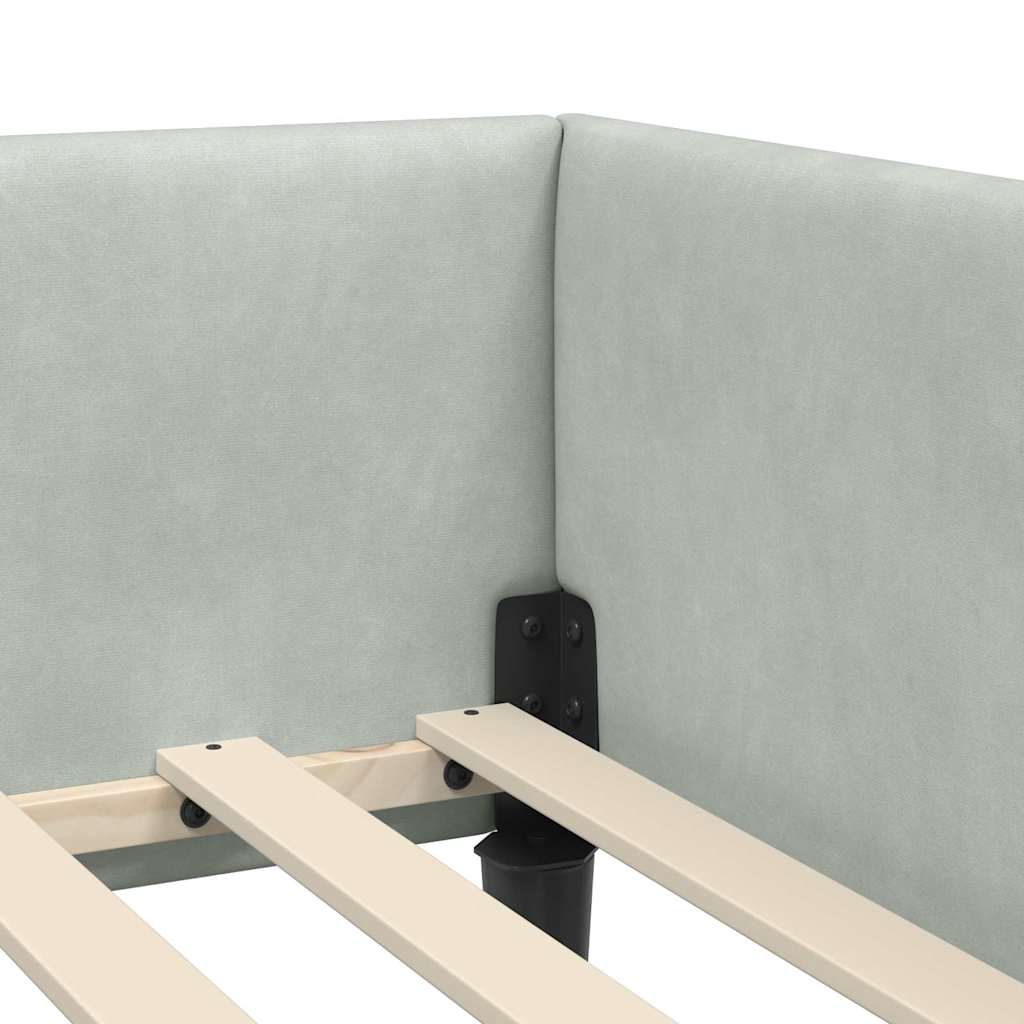 Corner Bed Frame with Headboard Light Grey 90 Cm X 190 Cm Velvet