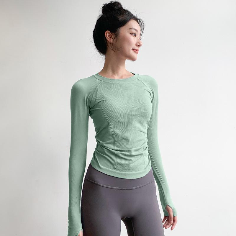 Women's Yoga Fitness Clothing Long Sleeve round Neck Tight Top Quick Dry Running Sportswear Pilates Training Gym Suit