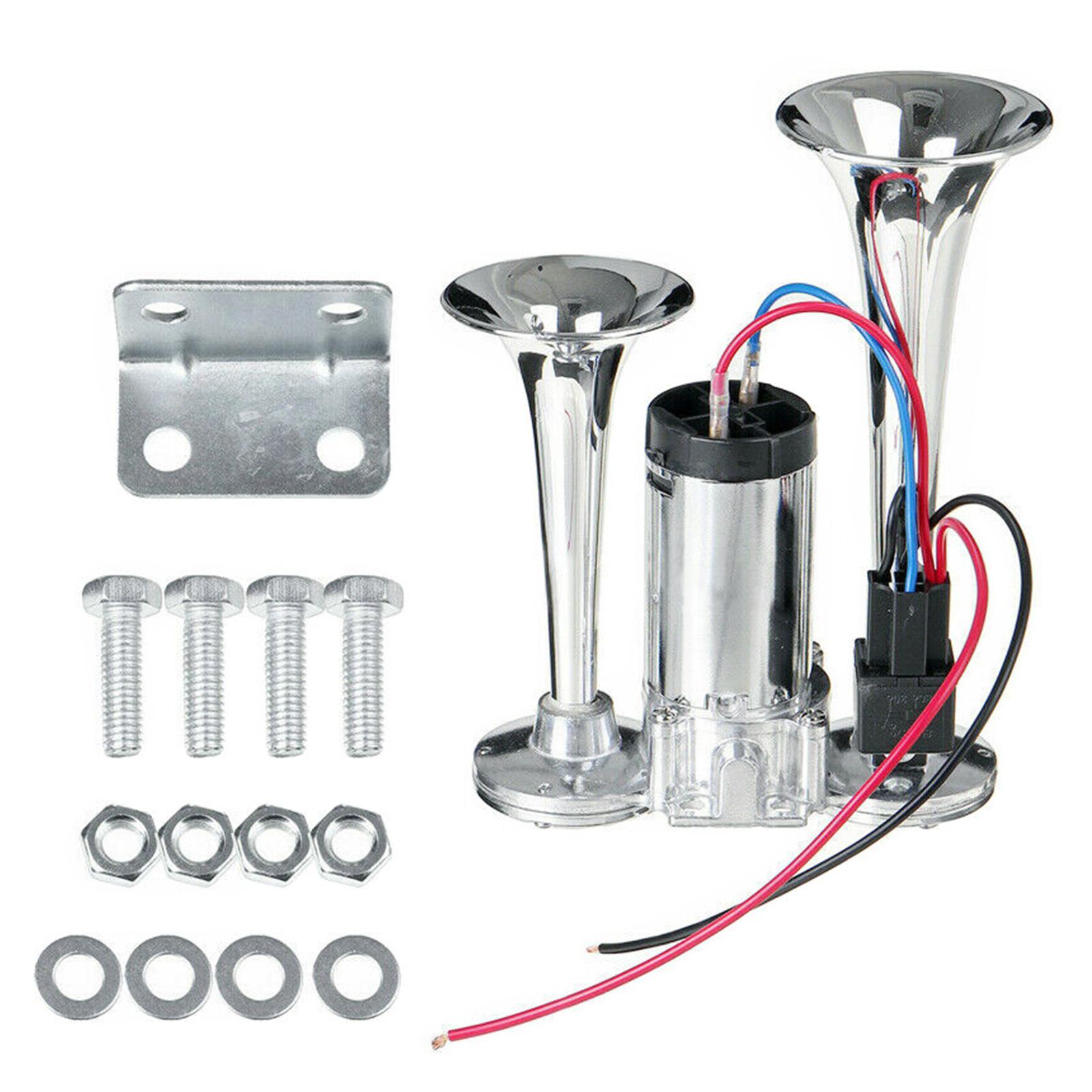 

600DB автомобильный воздушный звуковой сигнал супер громкий 12 В автоматический воздушный звуковой сигнал с двойной трубкой воздушные звуковые сигналы для автомобиля, лодки 12 В транспортных средств серебряный