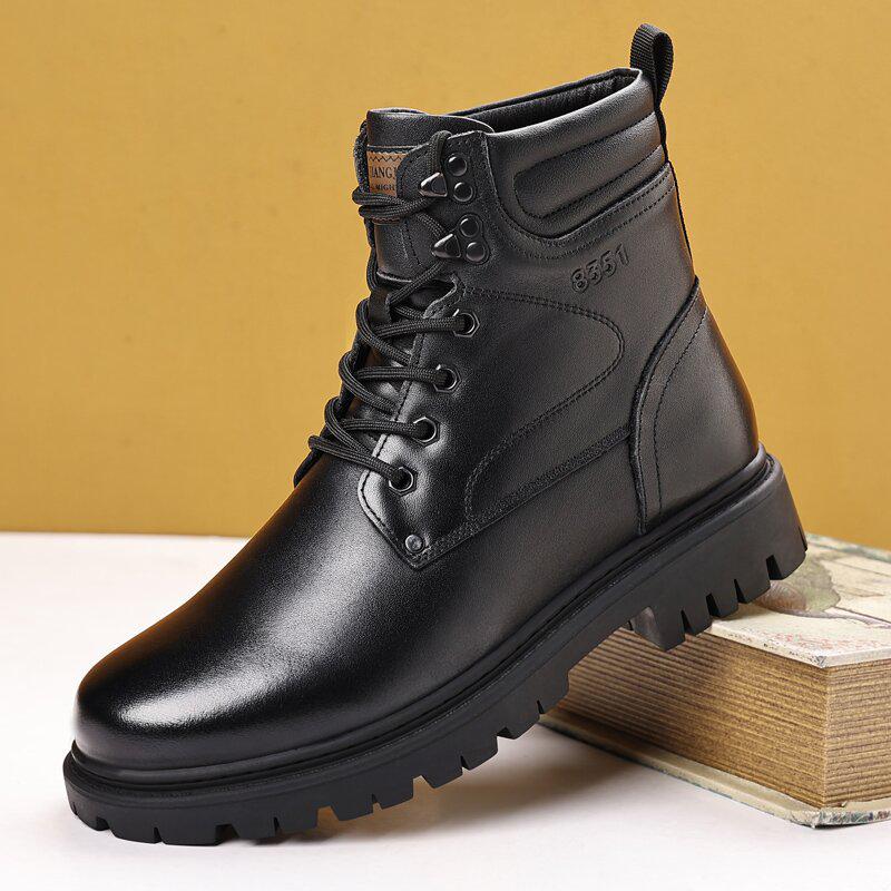 

Men s Winter Cowhide Wool-Lined High Top Leather Snow Boots 42 чёрный