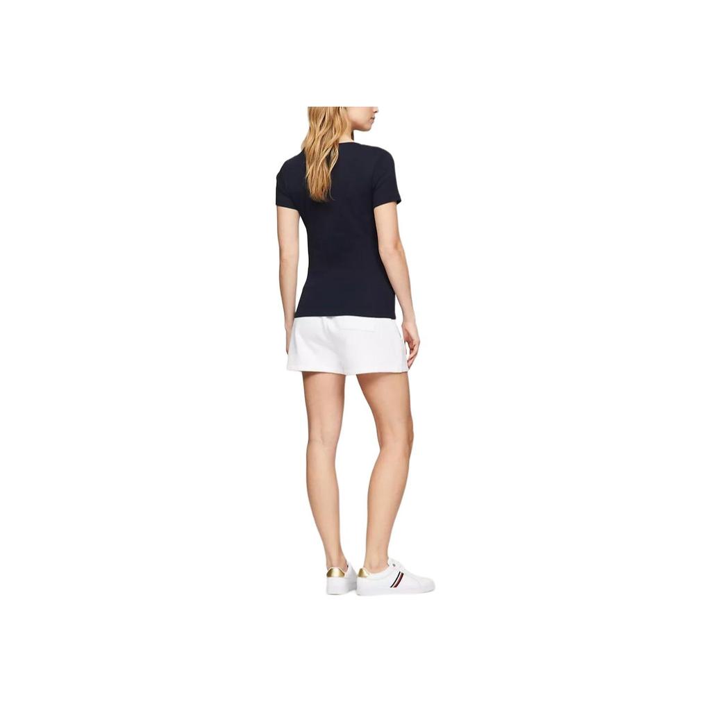 Tommy Hilfiger Solid Color Commuter Logo Embroidered Cotton Casual Versatile American Classic V-Neck Short Sleeve T-Shirt Women tops 76J4871-FAP