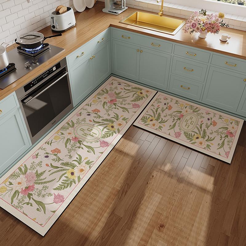 Kitchen Floor Mat Pvc Leather Waterproof Carpet Oil-Proof Floral Rug Home Decoration Long Foot Mats Alfombra De Cocina