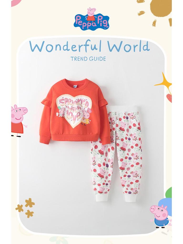 Peppa Pig Girls' Ruffle Hoodie & Sweatpants Set - Spring/Autumn Wear, Two-Piece
