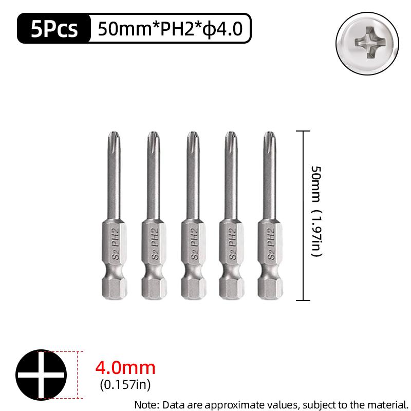 50mm Phillips Screwdriver Bit PH00/PH0/PH1/PH2 1/4” Hex Shank Magnetic S2 Steel Cross Head Screw Driver Bits Hand Power Tools