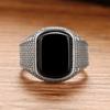 New  Advanced Creative Geometric Diamond Inlaid Black Agate Gemstone Men'S Lady Domineering Exaggerated Adjustable Ring