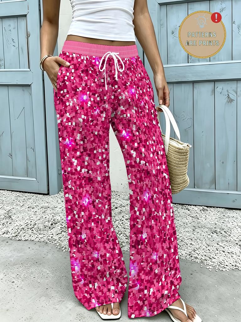 Ladies' wide leg pants, drawstring waist bag style casual versatile wide leg pants, suitable for daily wear