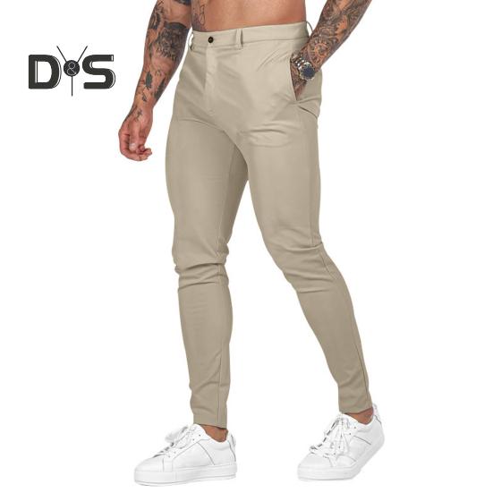

Мужские брюки, облегающие однотонные брюки до щиколотки, мягкие дышащие брюки на молнии со средней талией, мужские повседневные брюки на работу L легкие хаки