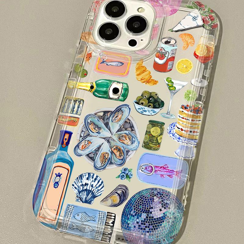 Phone Case For IPhone 16 15 14 13 12 11 Pro Max Plus 7 8 Plus 2020 Shockproof Silicone Cover Summer Disco Cocktail Fruit Case