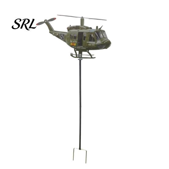 Patriotic Windmill Decoration Wind Spinner, Helicopter Stake with Spinning Propeller, 2D Garden Rotating Spinner Outdoor Metal Airplane Sculptures