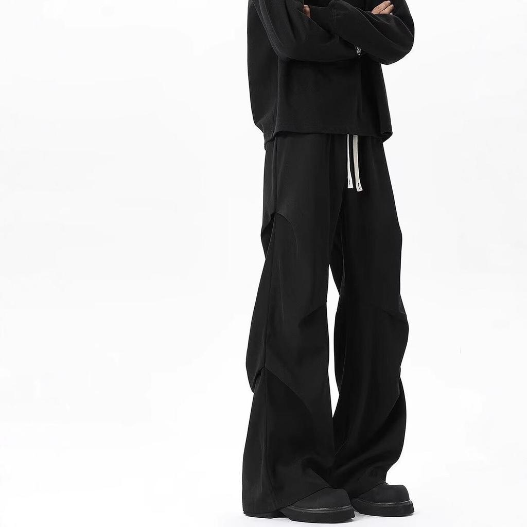 Black Pleated Casual Pants Men's Spring and Autumn High-end American Trousers Drape High Street Straight Loose Pants