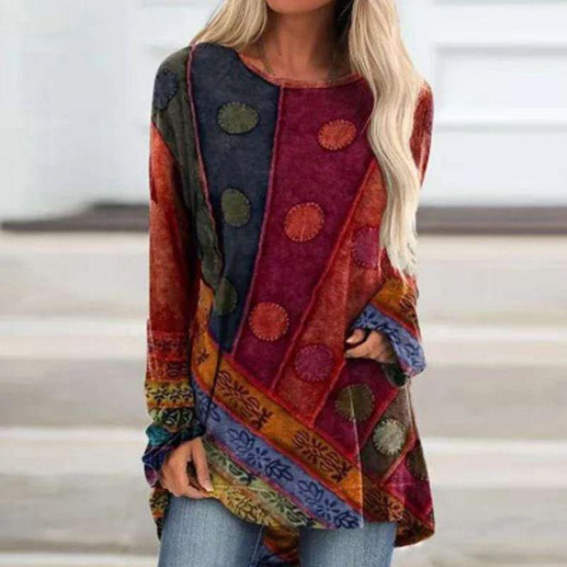 Women's round Neck Printed Loose Long Sleeves T-shirt