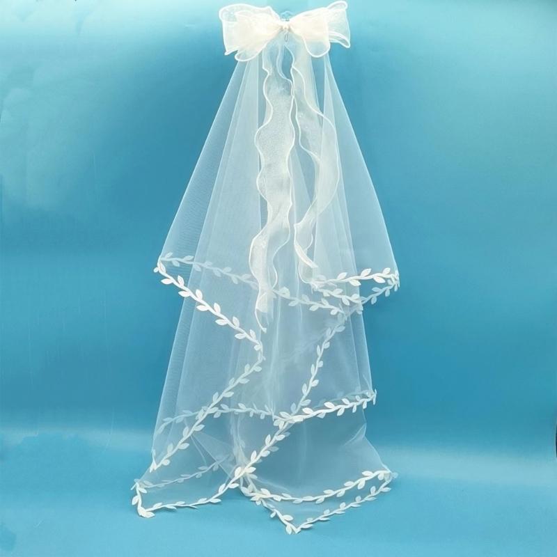 Wedding Tulle Bridal Layered Veil with Vine Trim&Bowknot Elegance Bride Supplies