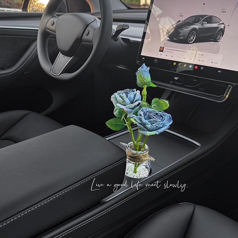 Romantischer Auto-Lufterfrischer-Strauß, Künstliche Rose mit Perle, Geeignet für Getränkehalter, Autovase, Auto-Innendekoration