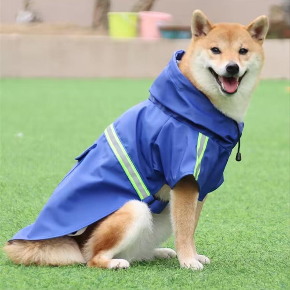 Regenmantel für große Hunde, Poncho mit reflektierenden Streifen, winddichter, regenfester Regenmantel für Hunde mit Kapuze 