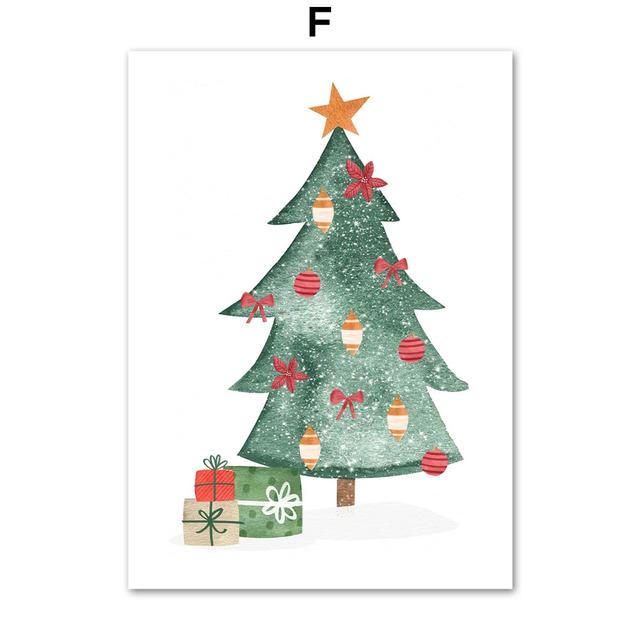 Santa Claus Sled Snowman Christmas Tree Alphabet Art Canvas Painting Nordic Posters And Prints Wall Pictures For Kids Room Decor No Frame