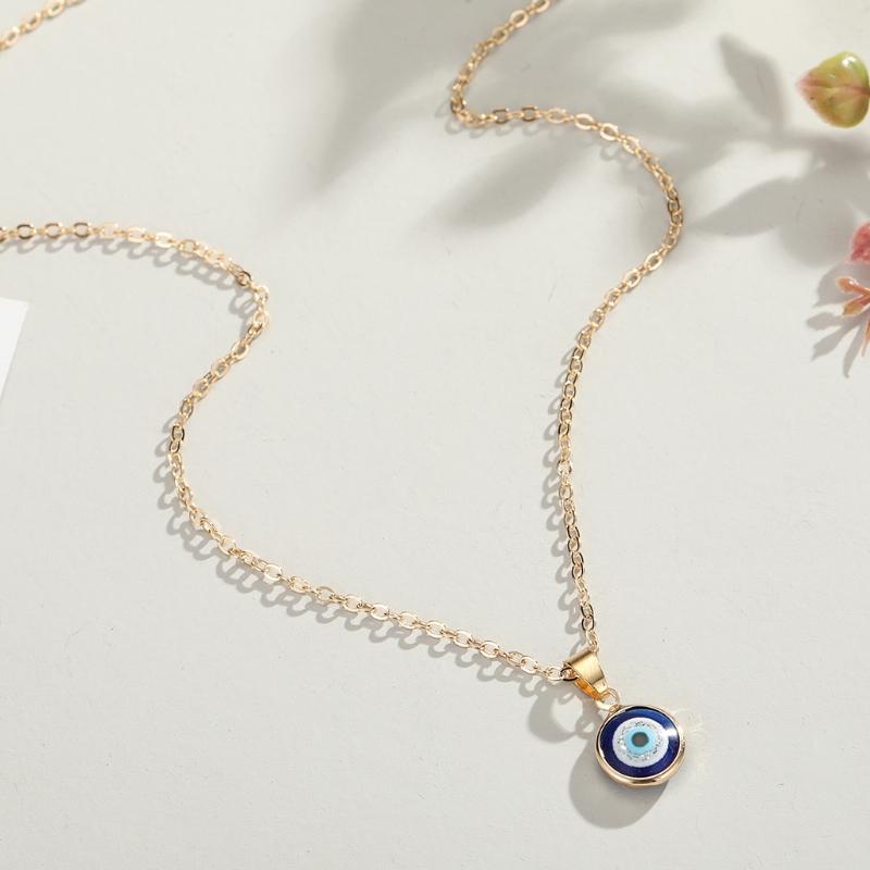 Trendy Demon Eye Necklace European and American Golden Chain Turkey Blue Eye Round Drop Shape Necklace for Women