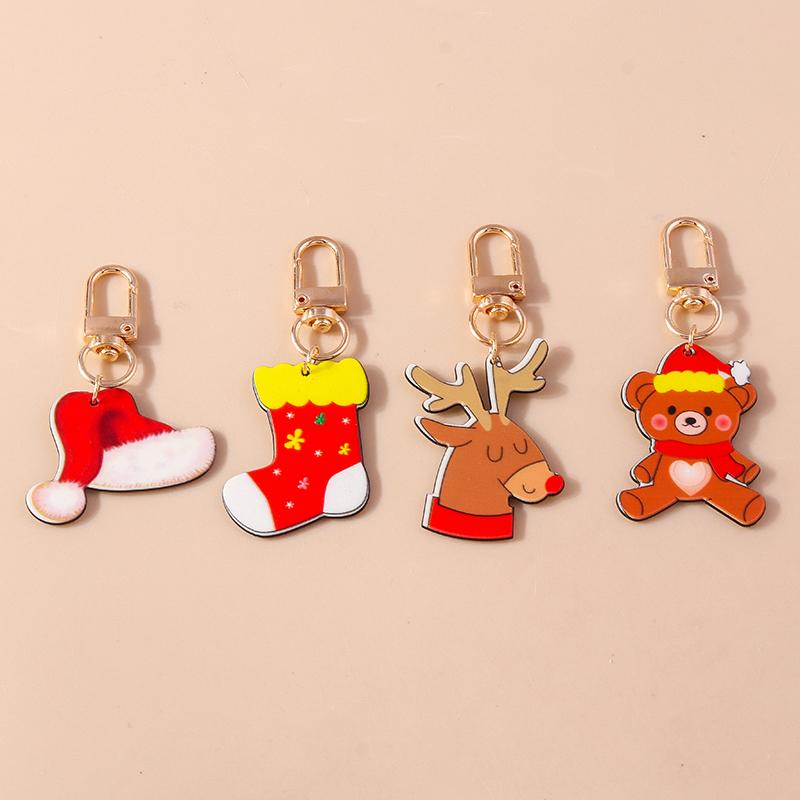 Cute Enamel Snowman Keychain Christmas Tree Elk Santa Clause Keyring Pendants for Handbag Decor DIY X'mas Gifts Accessories