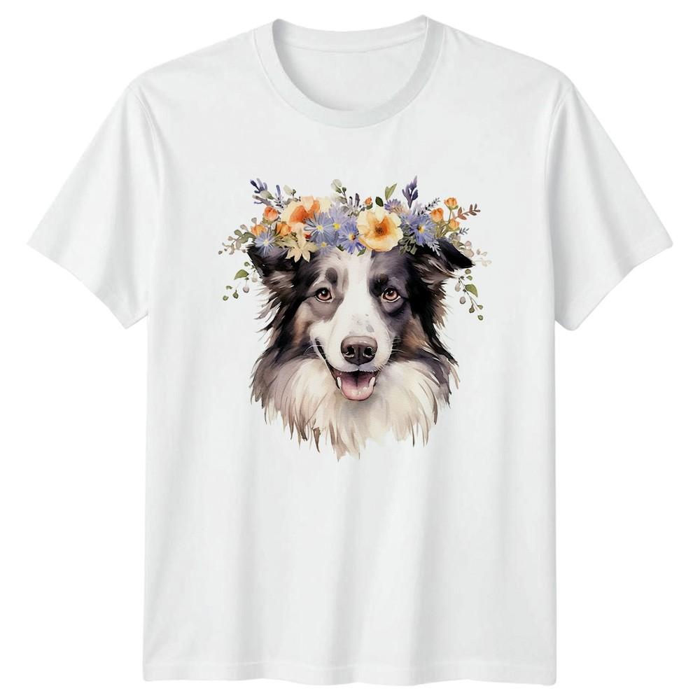 Australian Shepherd Dog Wearing Flower Unisexs TShirt Mothers Day Gift For Her S