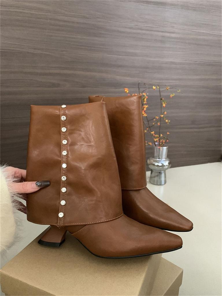 Fashion IPPEUM Women Ankle Boots Pu Leather Silver Pointed Toe 2025 New Fashion Zapatos De Mujer