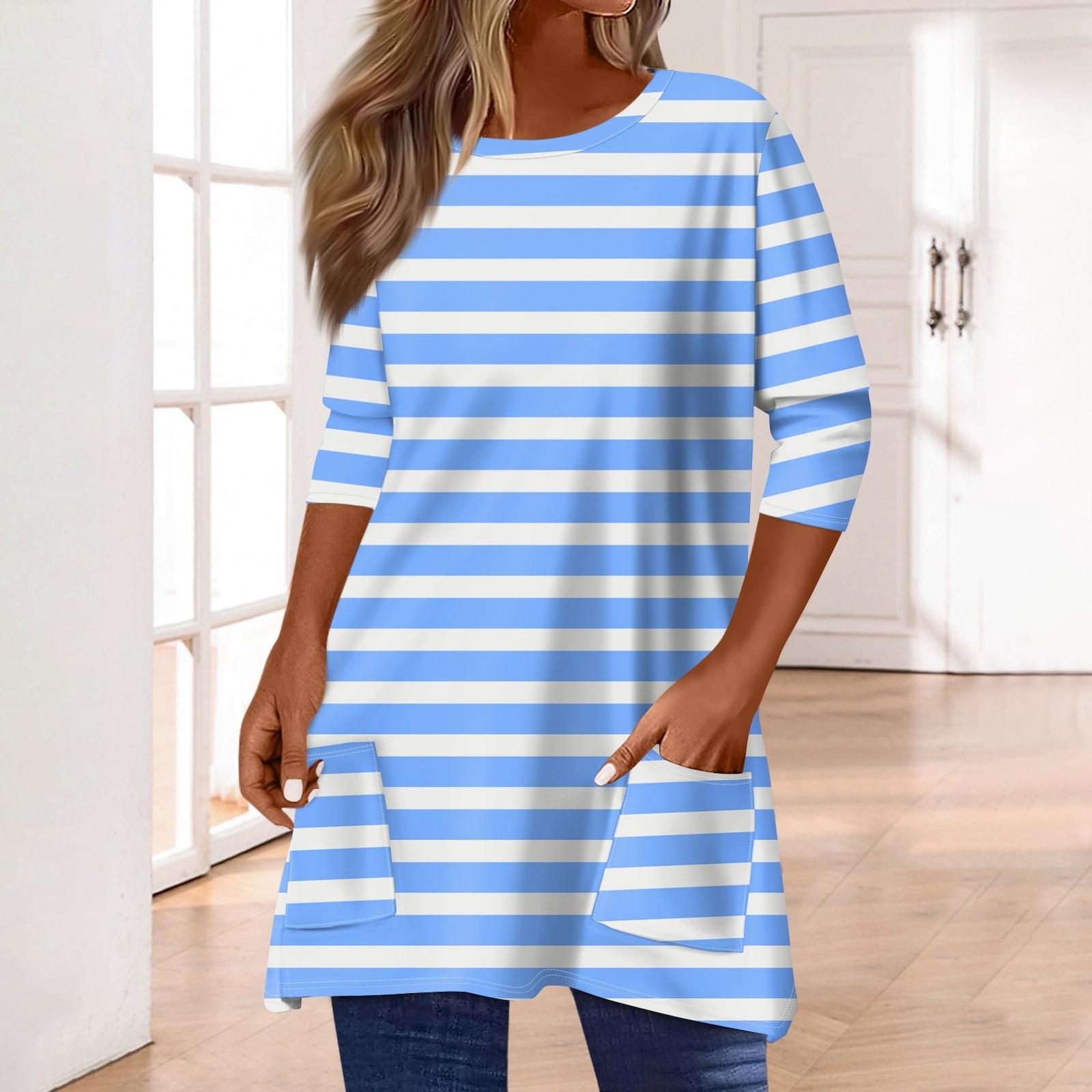 

3/4 рукава кармана топы для женщин футболка повседневный принт средней длины топы футболка круглый вырез пуловер блузка XXXL