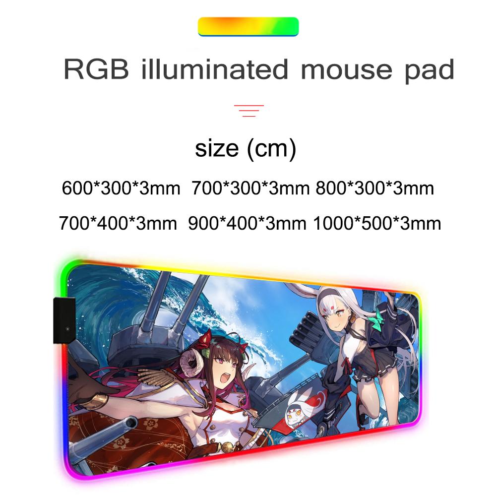 azur lane Mouse Pad RGB Gaming Mousepad Big LED Pad PC Desk Mat Luminous Mouse Pad Large Keyboard Mats Table Rug With Backlit