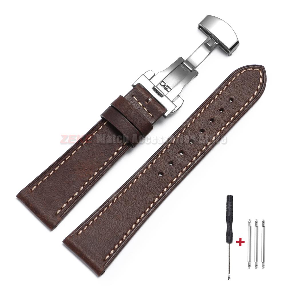 18mm 20mm 22mm Cowhide Watch Strap for Rolex for Seiko Quick Release Wrist Band Butterfly Buckle Leather Bracelet Accessories