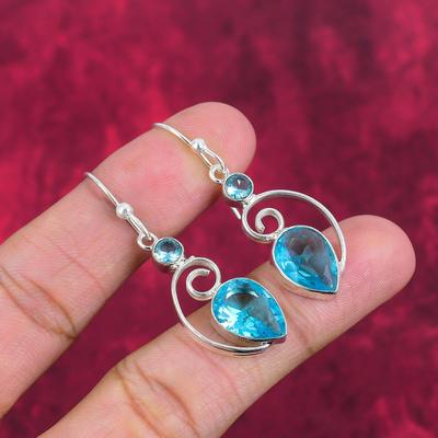 Boucles d'oreilles Topaze Bleue, Bijoux en Pierres Précieuses en Argent Sterling Massif 925, Boucles d'oreilles Faites Main Pour Thanksgiving