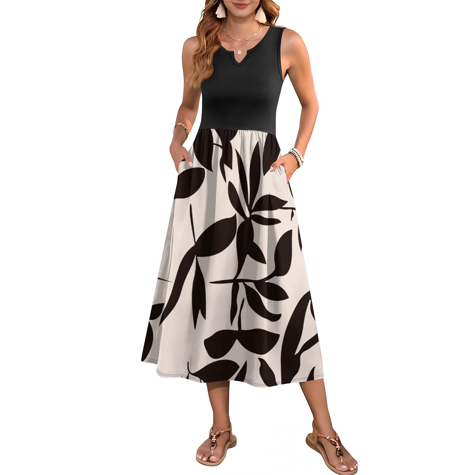 

Женское платье без рукавов с цветочным принтом и высокой талией, модное и элегантное XL тёмно-синий