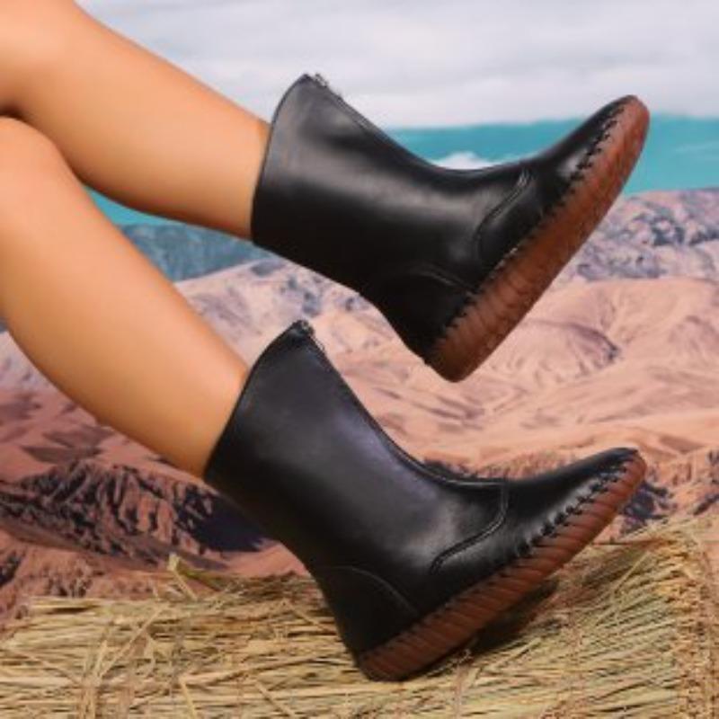

Европейские и американские ретро подошва онлайн полусапоги женские трансграничные литературные мягкая подошва большой размер однотонные кожаные сапоги 43 чёрный