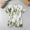 Floral Short Sleeve V-Neck Bodycon Mini Skirt – Soft Comfy Fresh Style, Ideal for Beach Vacation, Casual Work, Daily Wear & Home Lounge