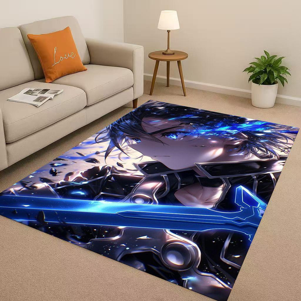 3D Sword Art Online SAO Cartoon Kirito Yuuki Asuna Living Room Non-Slip Area Rug Soft Carpet for Bedroom Sofa,Home Decor Doormat