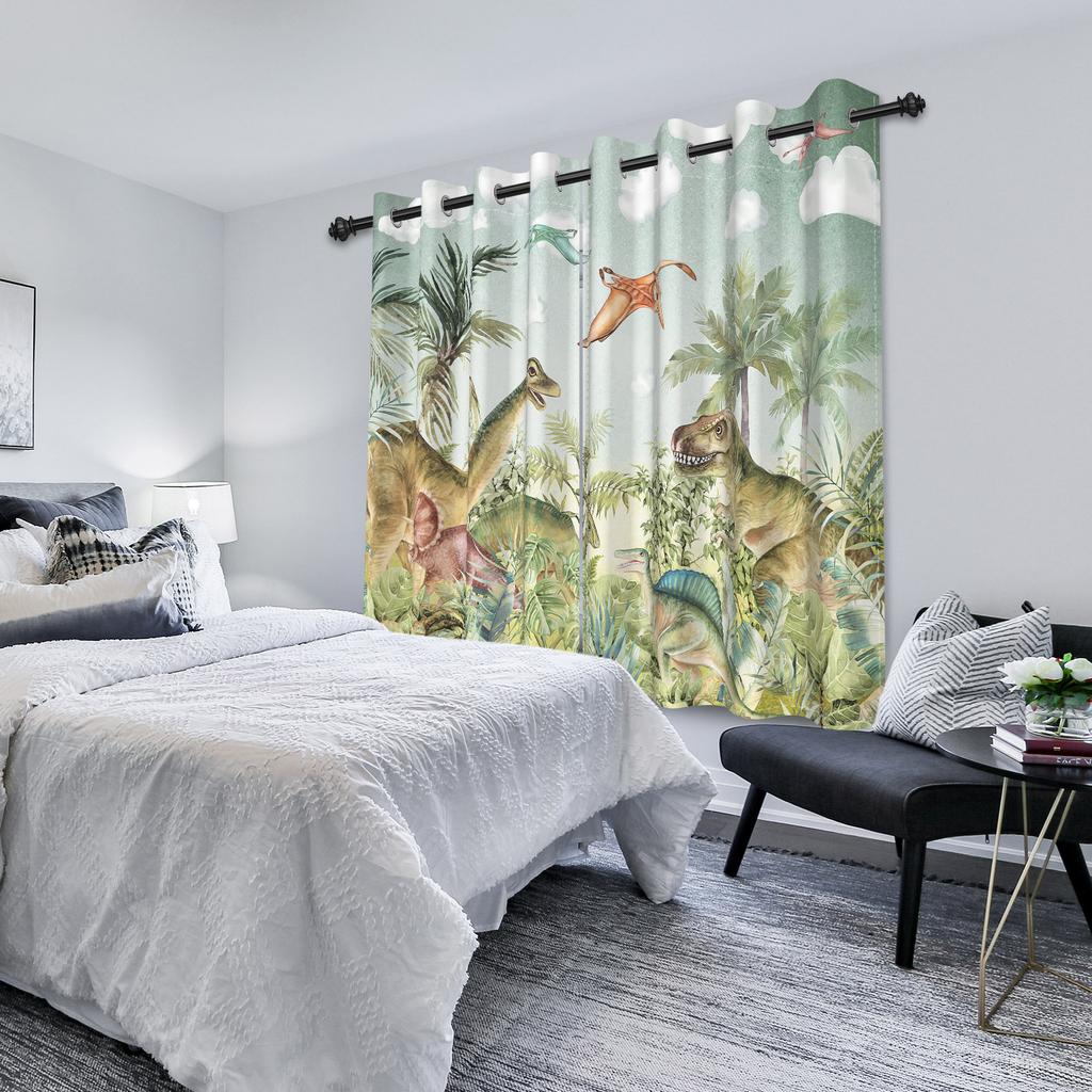 2pc/set Forest Dinosaur Blackout Curtains Colorful Cartoon Wildlife Animal Kids Room Polyester Curtains Balcony Bedroom Curtains