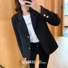Blazer Casual Lento Primavera per Donna Revers Bottone Dorato Manica Lunga Cappotto Completo
