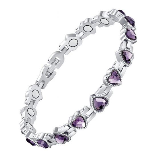 Bracelet Sparkling Cubic Zirconia Heart Shape Women Bracelet Lightweight Magnetic Therapy Bracelet with Secure Clasp
