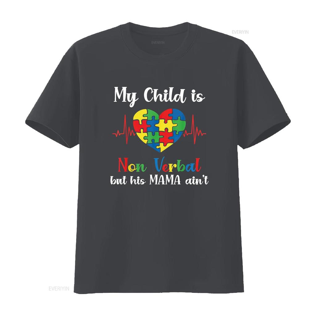 Womens My Child Non Verbal But HIs Mama Ain t Autism Awareness Mom Shirt Black vintage Washed Top For Everyday Wear Slightly